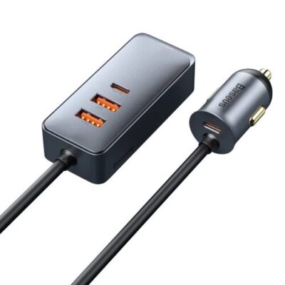Baseus CCBT-A0G Rychl&aacute; Nab&iacute;ječka do Auta s Prodlužovac&iacute;m Kabelem 120W 2x USB + 2x USB-C Gray