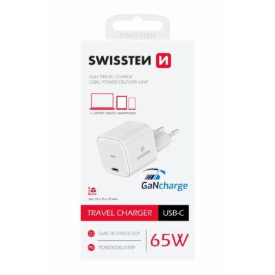 Swissten sieťov&yacute; adapt&eacute;r GaN 1x USB-C 65W POWER DELIVERY Biely
