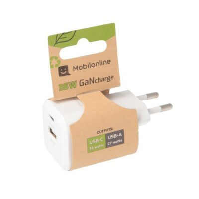 EKO NABÍJAČKA 35W 2-portová GaN (1x USB-C 35W PD + 1x USB-A 27W QC4.0) Biela