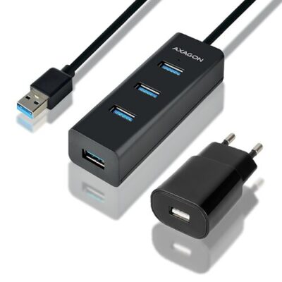 USB HUB AXAGON HUE-S2BP 4xUSB 3.0 s 1.2m USB k&aacute;blom a AC adapt&eacute;rom