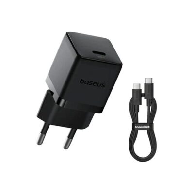 Baseus Palm Fast Nab&iacute;ječka USB-C 20W + Datov&yacute; Kabel USB-C/USB-C 1m Black