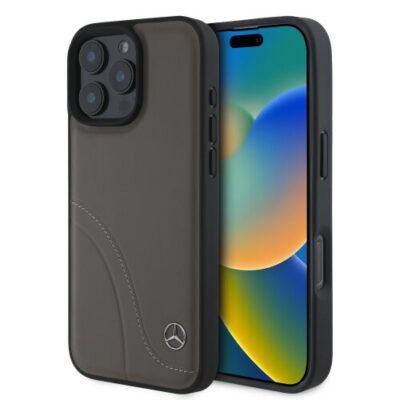 Mercedes Curved Stitches Leather Zadní Kryt pro iPhone 16 Pro Brown