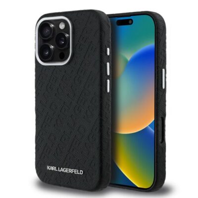 Karl Lagerfeld Grained PU Repeated Logo MagSafe Zadn&iacute; Kryt pro iPhone 16 Pro Black