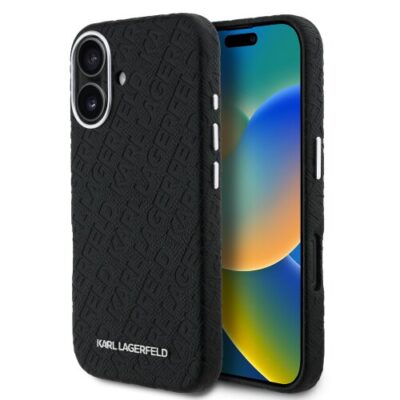 Karl Lagerfeld Grained PU Repeated Logo MagSafe Zadn&iacute; Kryt pro iPhone 16 Black