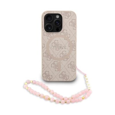 Guess PU Leather 4G Colored Ring Strap MagSafe Zadní Kryt pro iPhone 15 Pro Pink