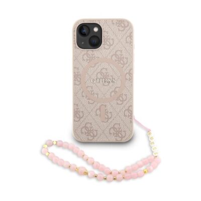 Guess PU Leather 4G Colored Ring Strap MagSafe Zadní Kryt pro iPhone 14 Pink