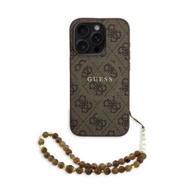Guess PU Leather 4G Colored Ring Strap MagSafe Zadní Kryt pro iPhone 15 Pro Max Brown