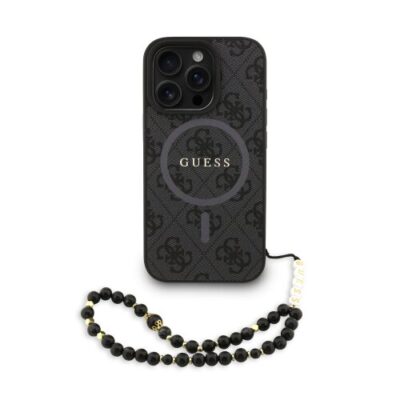 Guess PU Leather 4G Colored Ring Strap MagSafe Zadní Kryt pro iPhone 16 Pro Max Black