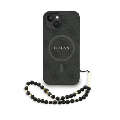 Guess PU Leather 4G Colored Ring Strap MagSafe Zadní Kryt pro iPhone 15 Black