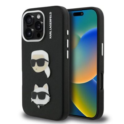 Karl Lagerfeld Grained PU K&CH Heads Zadn&iacute; Kryt pro iPhone 16 Pro Max Black