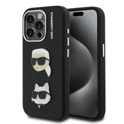 Karl Lagerfeld Grained PU K&CH Heads Zadní Kryt pro iPhone 15 Pro Black