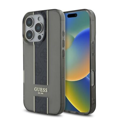 Guess IML Middle 4G Stripe Zadn&iacute; Kryt pro iPhone 16 Pro Black