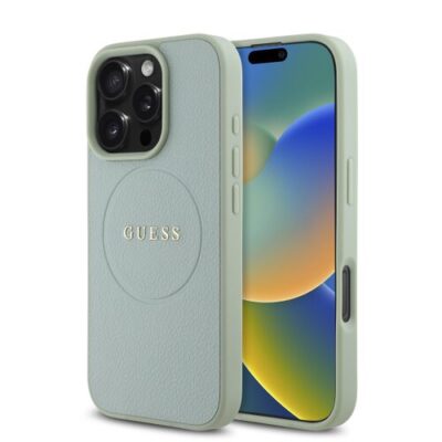 Puzdro Guess PU Grained Classic Logo MagSafe iPhone 16 Pro - zelené