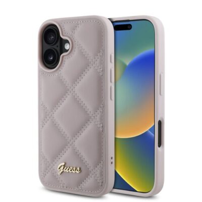 Guess PU Leather Quilted Zadn&iacute; Kryt pro iPhone 16 Pink